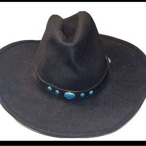 TETON Black WOOL Cowboy HAT Ranch men Western Wear measures 23” Turquoise gems
